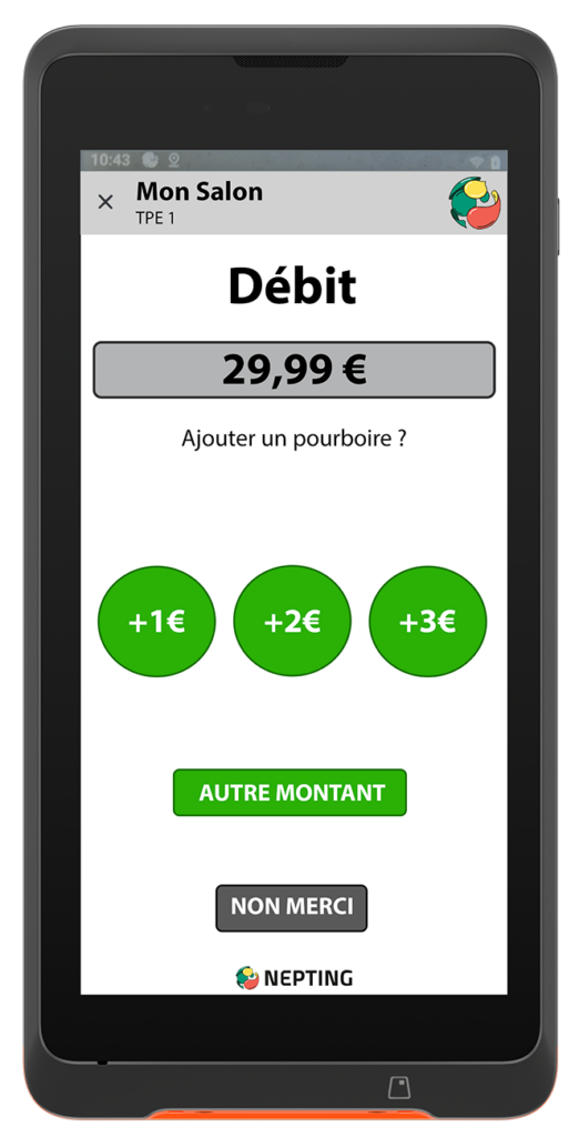 Encaissement avec pourboire Les pourboires sur Hairnet - matériel de caisse coiffure